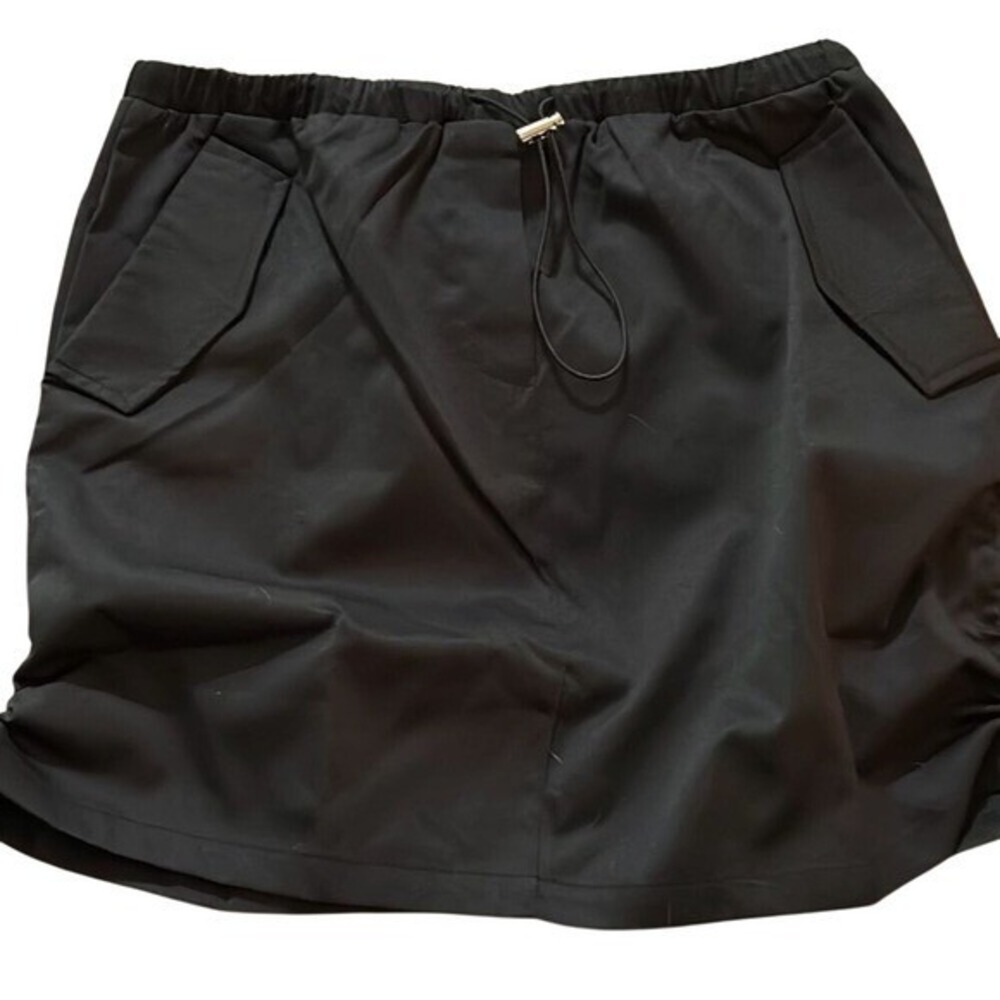 FARORO Black Cargo Drawstring Skirt Small Elastic Waist‎ Utility Pockets